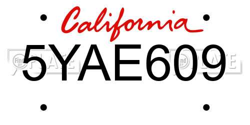 5YAE609 California License Plate
