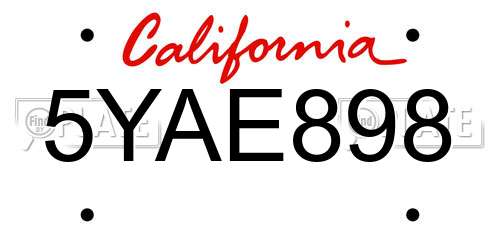 5YAE898 California License Plate