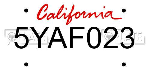 5YAF023 California License Plate