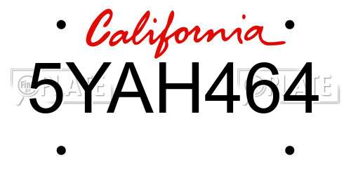 5YAH464 California License Plate