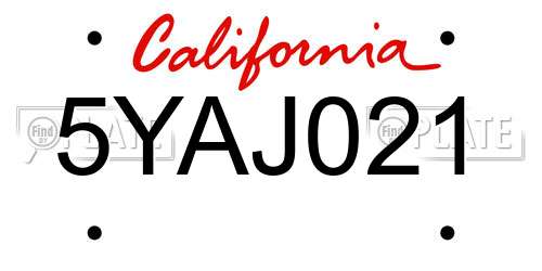 5YAJ021 California License Plate