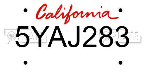 5YAJ283 California License Plate