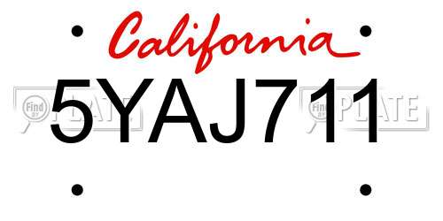 5YAJ711 California License Plate