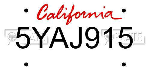 5YAJ915 California License Plate