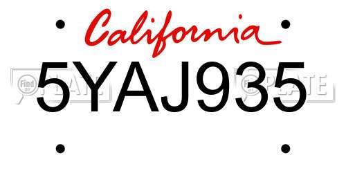 5YAJ935 California License Plate