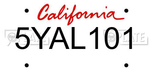 5YAL101 California License Plate