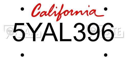 5YAL396 California License Plate