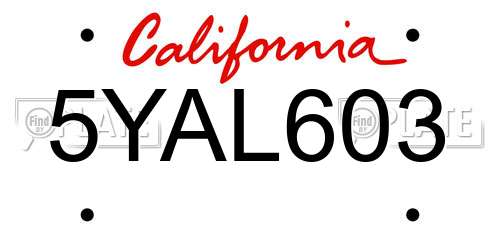 5YAL603 California License Plate