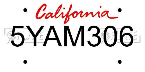 5YAM306 California License Plate