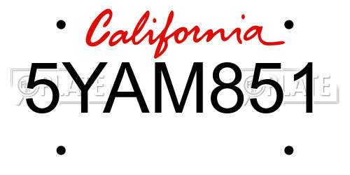 5YAM851 California License Plate