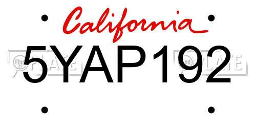 5YAP192 California License Plate