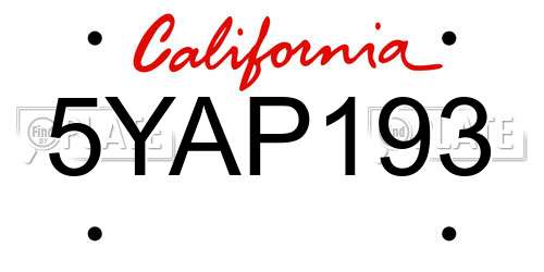 5YAP193 California License Plate