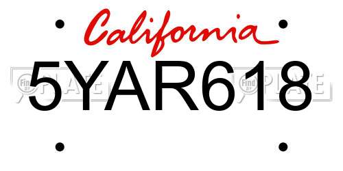 5YAR618 California License Plate