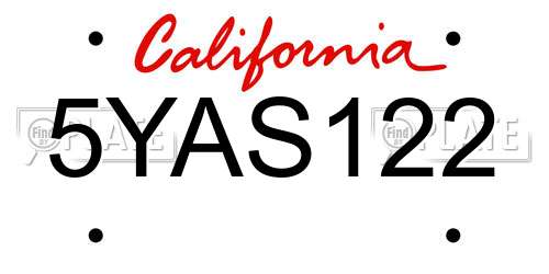 5YAS122 California License Plate