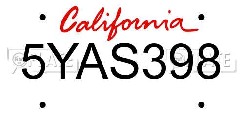 5YAS398 California License Plate
