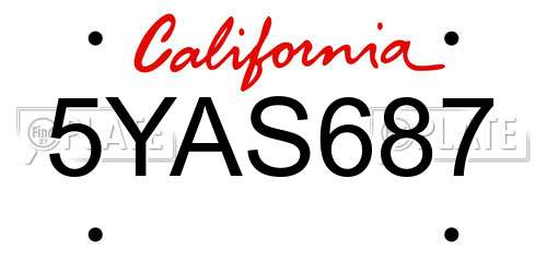 5YAS687 California License Plate