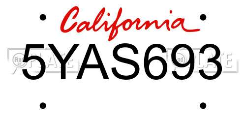 5YAS693 California License Plate