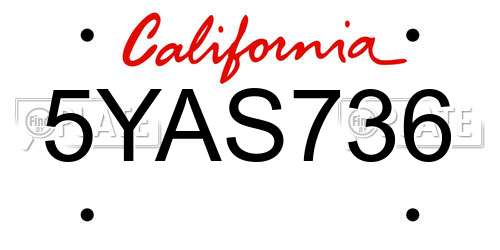 5YAS736 California License Plate