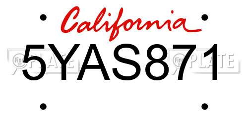 5YAS871 California License Plate