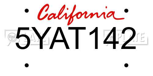 5YAT142 California License Plate