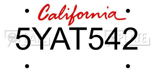 5YAT542 California License Plate