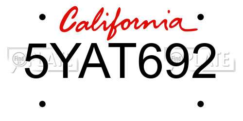 5YAT692 California License Plate