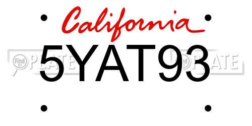 5YAT93 California License Plate