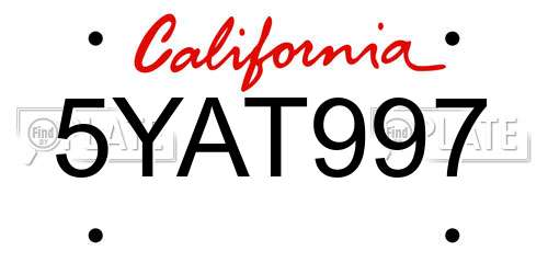 5YAT997 California License Plate