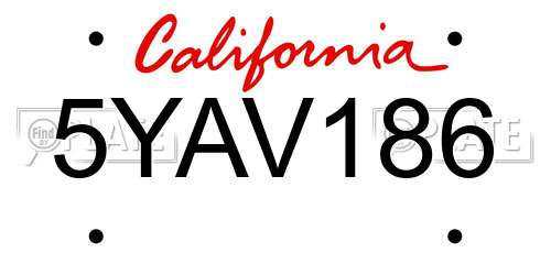 5YAV186 California License Plate