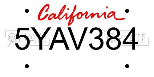 5YAV384 California License Plate