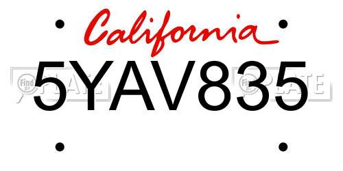 5YAV835 California License Plate