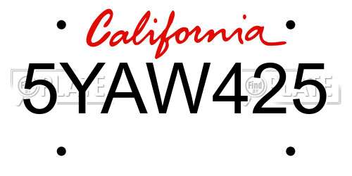 5YAW425 California License Plate
