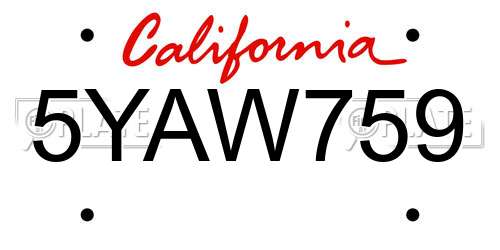 5YAW759 California License Plate