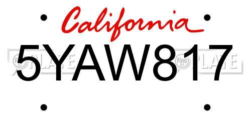 5YAW817 California License Plate