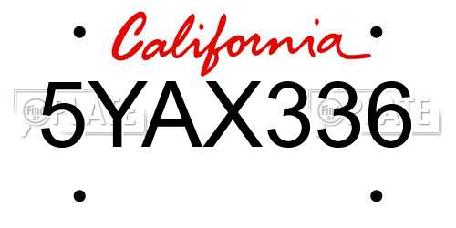 5YAX336 California License Plate