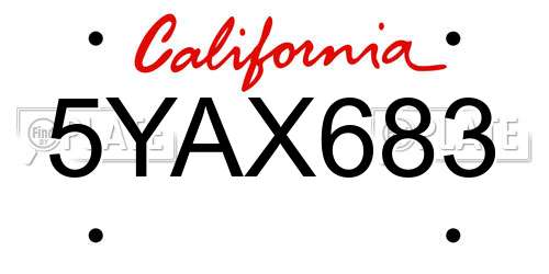 5YAX683 California License Plate
