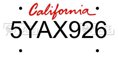 5YAX926 California License Plate