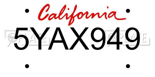 5YAX949 California License Plate
