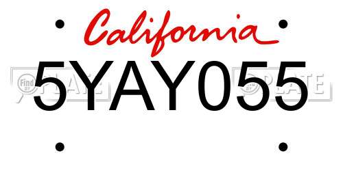 5YAY055 California License Plate