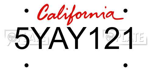 5YAY121 California License Plate