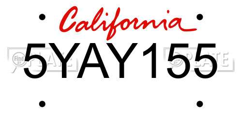 5YAY155 California License Plate