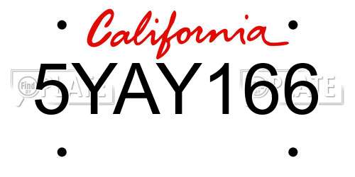 5YAY166 California License Plate