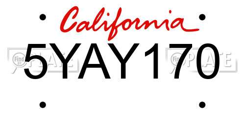 5YAY170 California License Plate