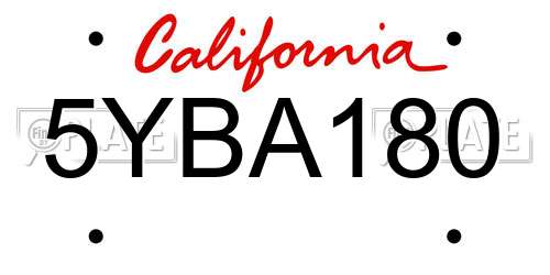 5YBA180 California License Plate