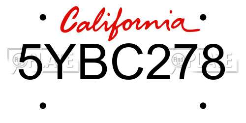 5YBC278 California License Plate