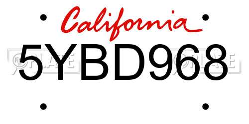 5YBD968 California License Plate
