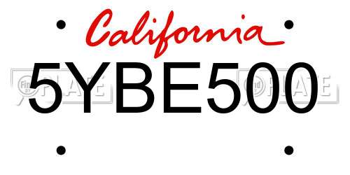 5YBE500 California License Plate