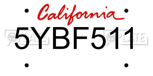 5YBF511 California License Plate
