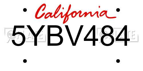 5YBV484 California License Plate