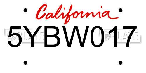 5YBW017 California License Plate